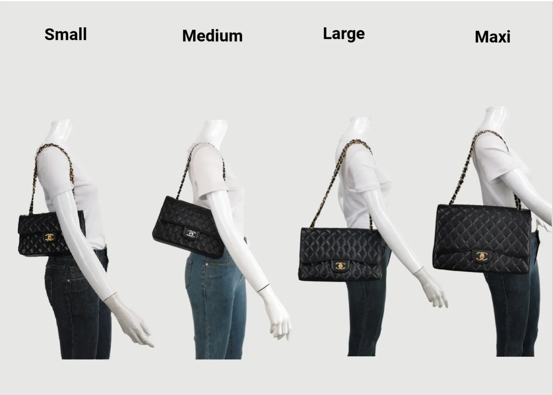 A Complete Guide to Chanel Classic Flap Bag Sizes: Mini, Small, Medium, Jumbo & Maxi
